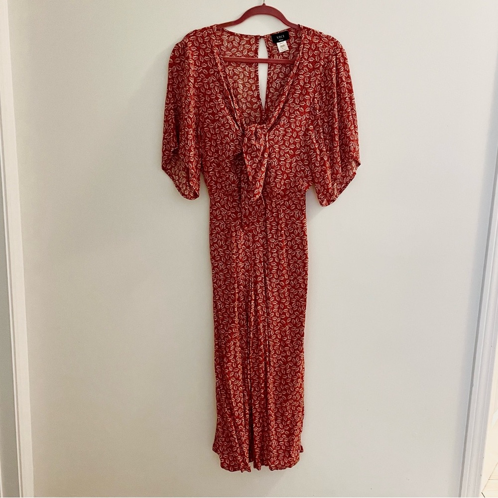 Vici Red Leaf Tie Front Jumpsuit - Picture 2 of 2